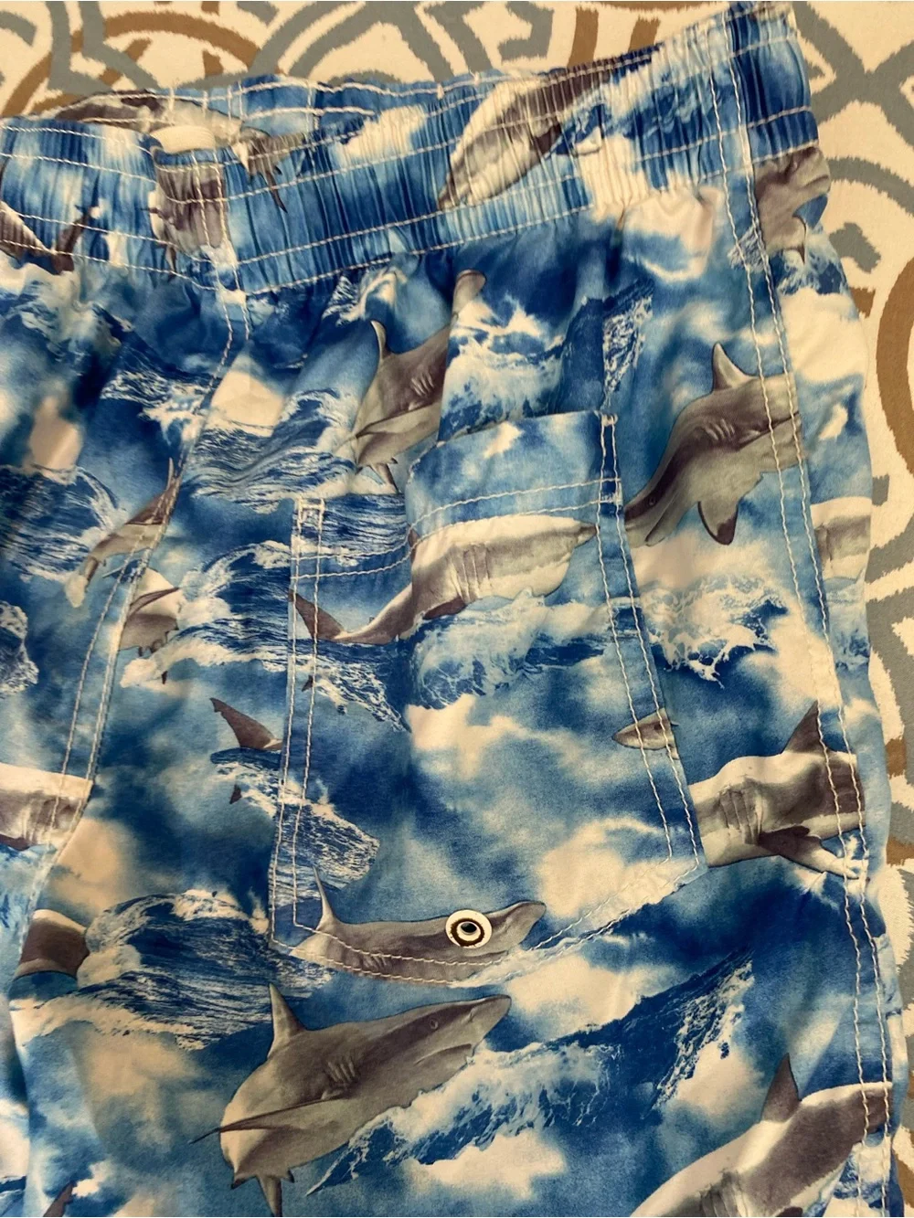 Old Navy Blue Shark-Pattern Swim Shorts